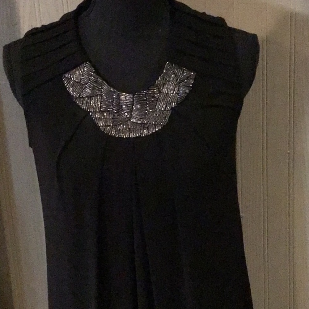 Black Sleeveless Dress with Silver Beaded Detail